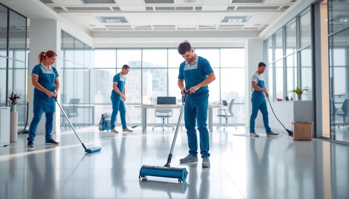 Effektive Gebäudereinigung Ulm durch professionelle Reinigungskräfte in einem modernen Büro.