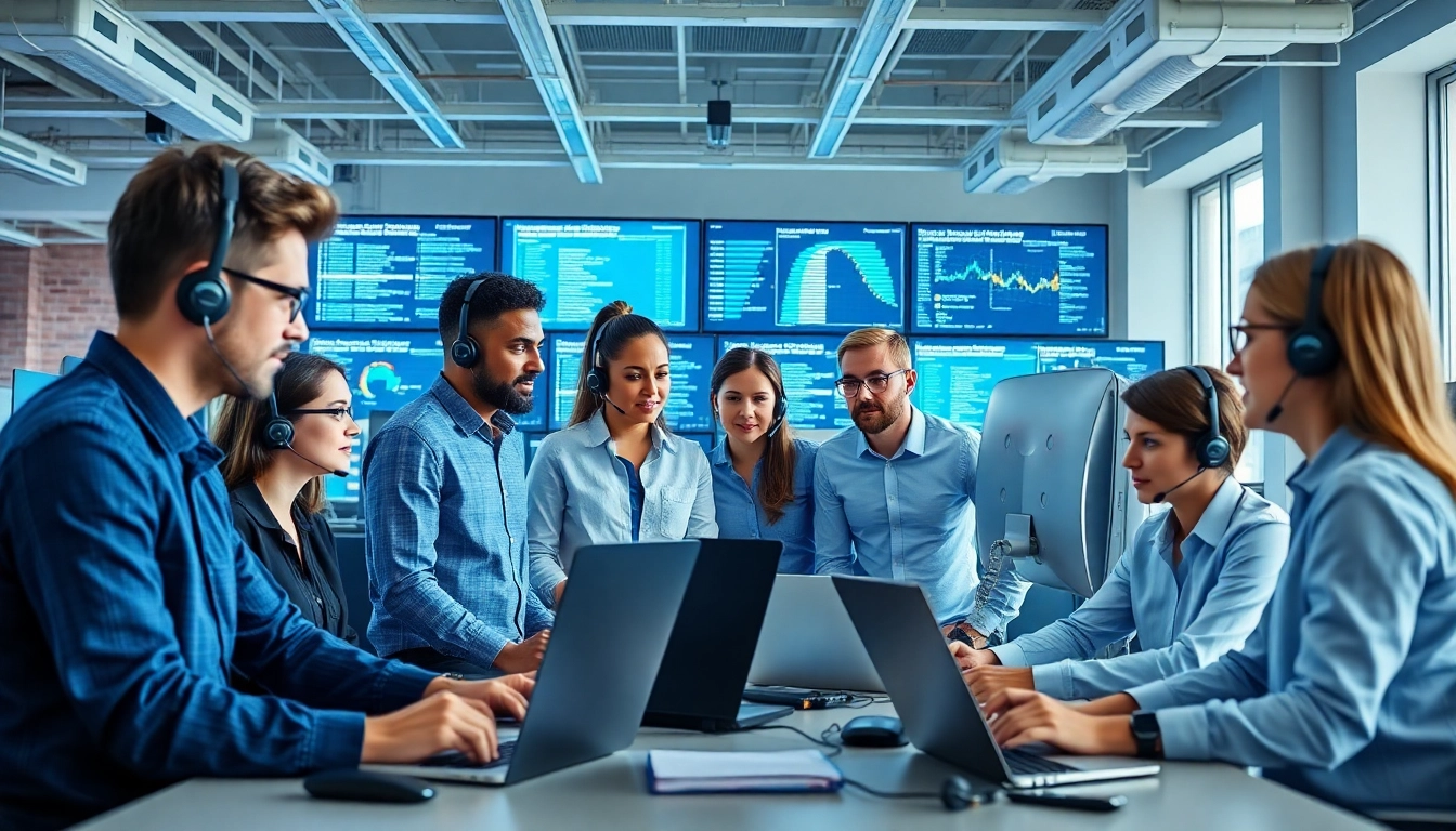 Effizientes IT Support Team arbeitet in einem modernen Buero mit Hochleistungsgeraeten.