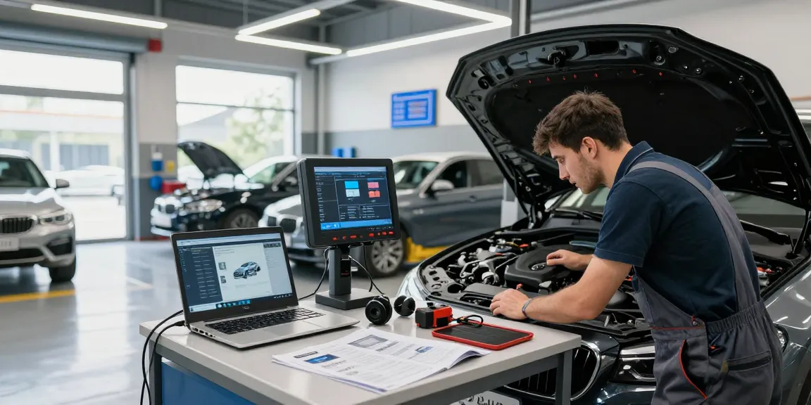 Fachtechniker führt BMW Steuerkette Wechseln in einer professionellen Werkstatt durch.