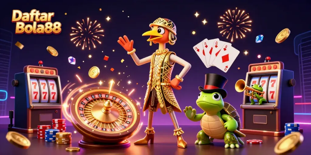 Engage in winning strategies at Daftar Bola88 with immersive slot gaming action and vibrant casino scenes.