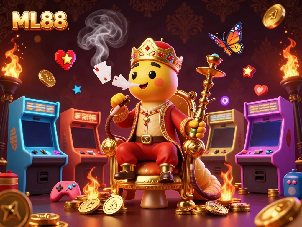 Engage with ML88's vibrant gaming experience featuring a whimsical caterpillar and casino elements.