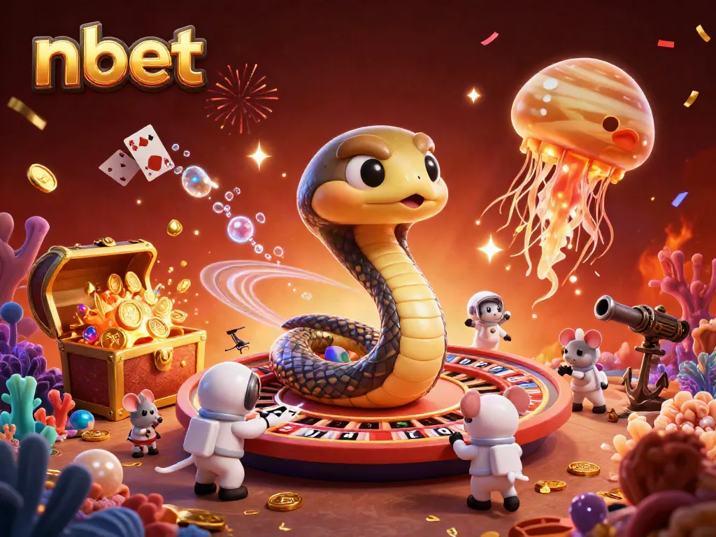 Nbet engaging in a colorful casino experience amidst cosmic characters and elements