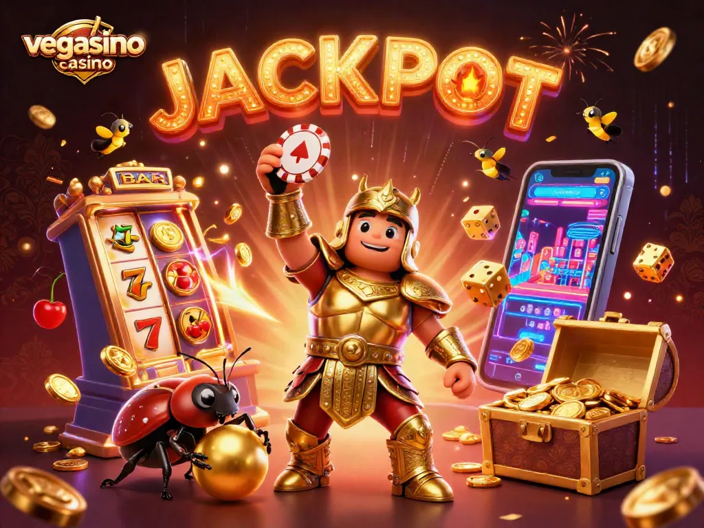 Win big at vegasino casino with an epic jackpot celebration scene!
