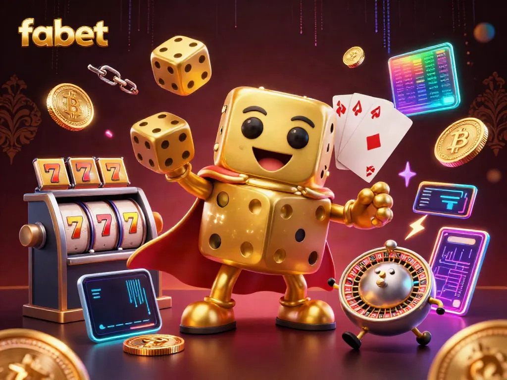 Experience fabet with a golden dice golem and vibrant online casino elements.