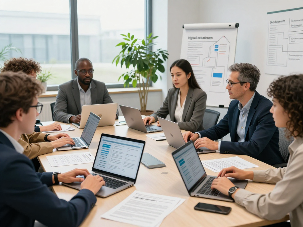 Collaborative government office scene promoting data privacy and accessibility for Öffentliche und gemeinnützige Einrichtungen Kommunen.