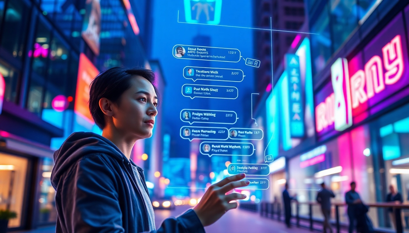 Engaging AI interaction for adults aged 18+ in a futuristic digital setting.