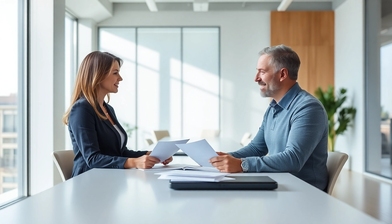 Hausverkauf bei Scheidung: Professional couple negotiating their home sale in a bright office.