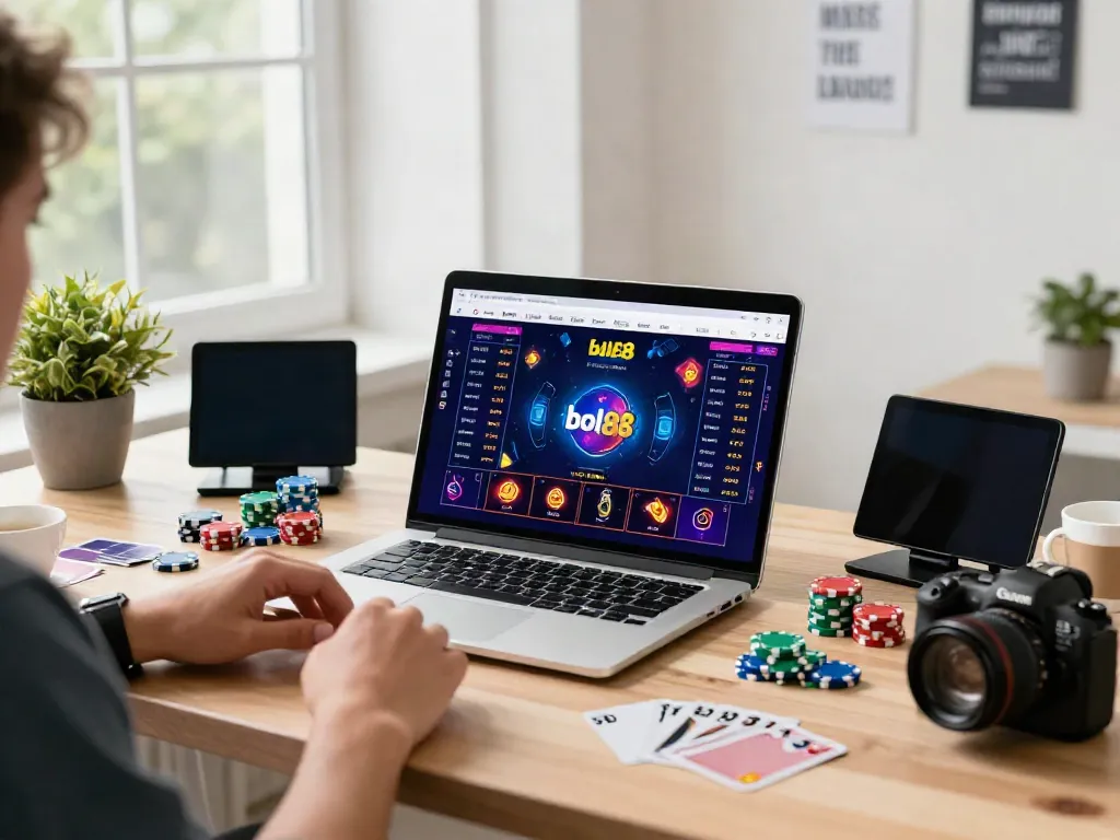 Players engaging with the Alternatif Bola88 online betting platform in a modern home office.