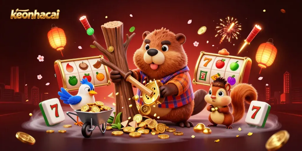 Engage with keonhacai for vibrant cartoon-style gambling fun featuring beaver and friends.