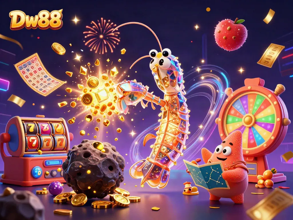 Experience the thrill of winning at Dw88 with vibrant slot reels and dynamic casino elements.