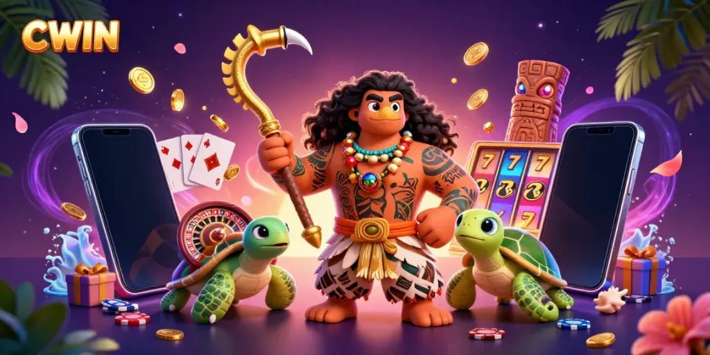 CWIN offers vibrant gaming excitement with a hawk demigod in an immersive 3D casino scene.