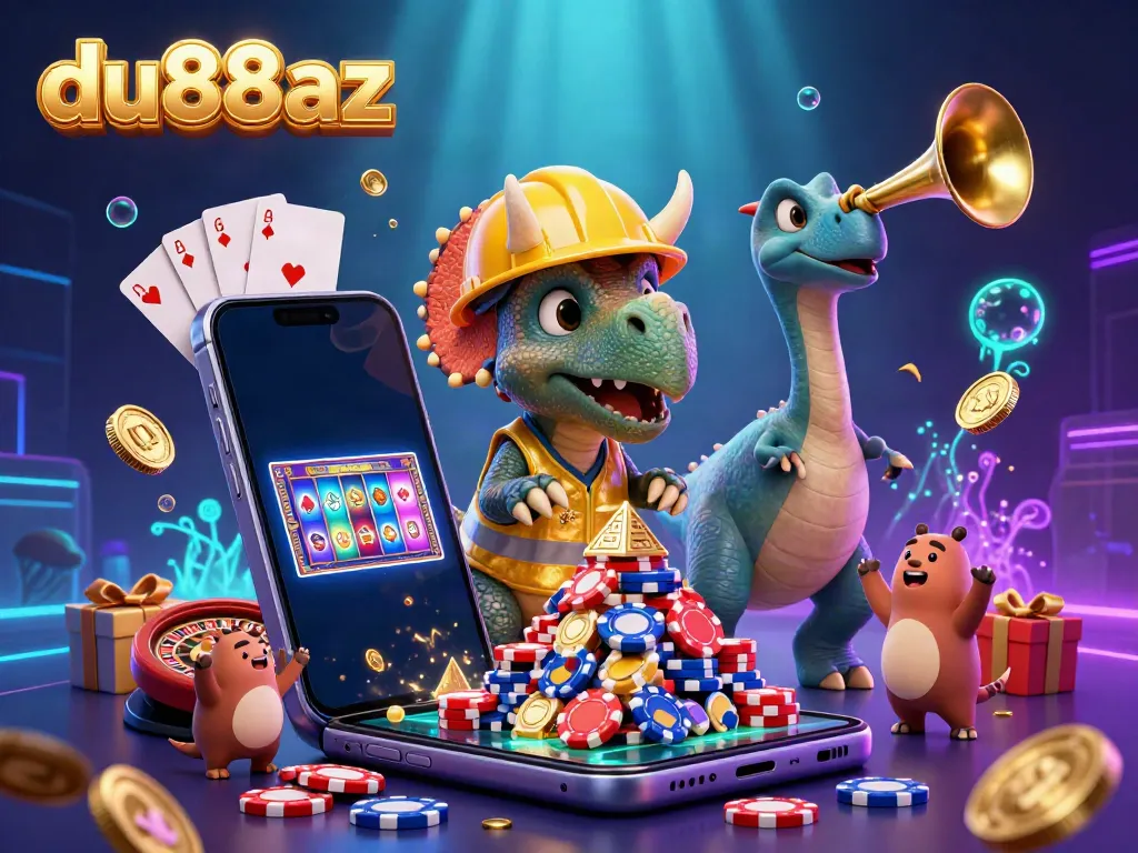 Join the excitement at du88az with a vibrant scene of a triceratops and friends celebrating in a casino setting.
