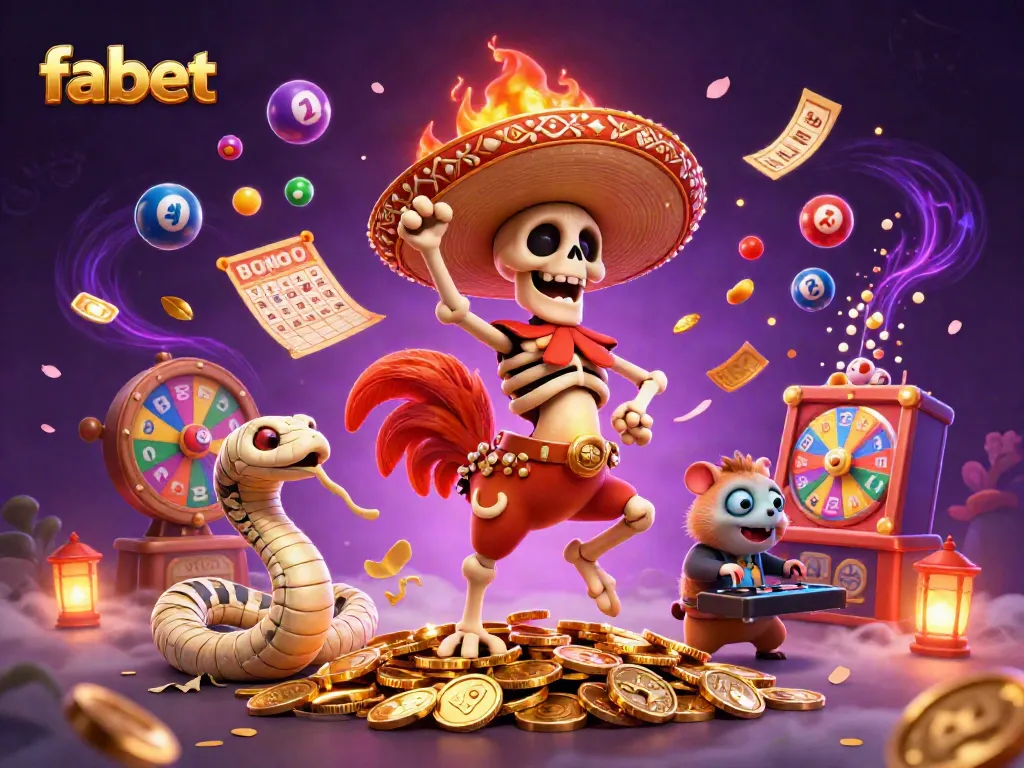 Experience vibrant gambling excitement with fabet's lively characters and dynamic games illustration.