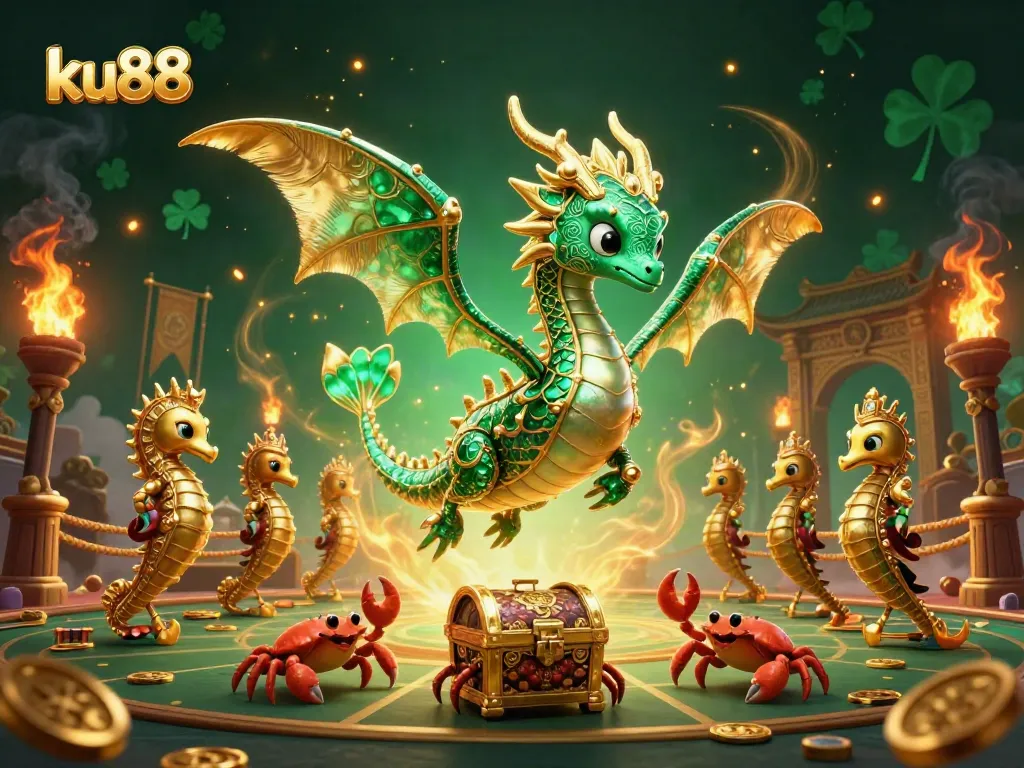 Engage in exciting gameplay at ku88 featuring a 3D sea dragon and vibrant casino elements.