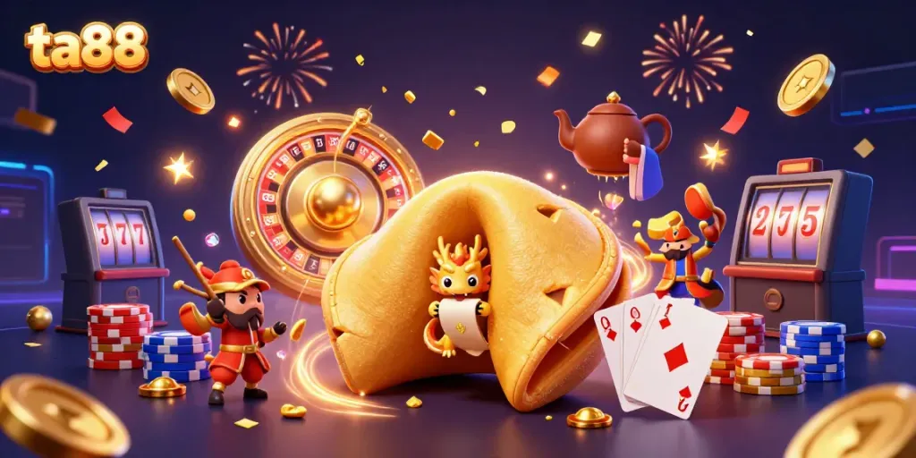 Experience high-energy gaming with ta88's vibrant illustration showcasing a rich casino environment.