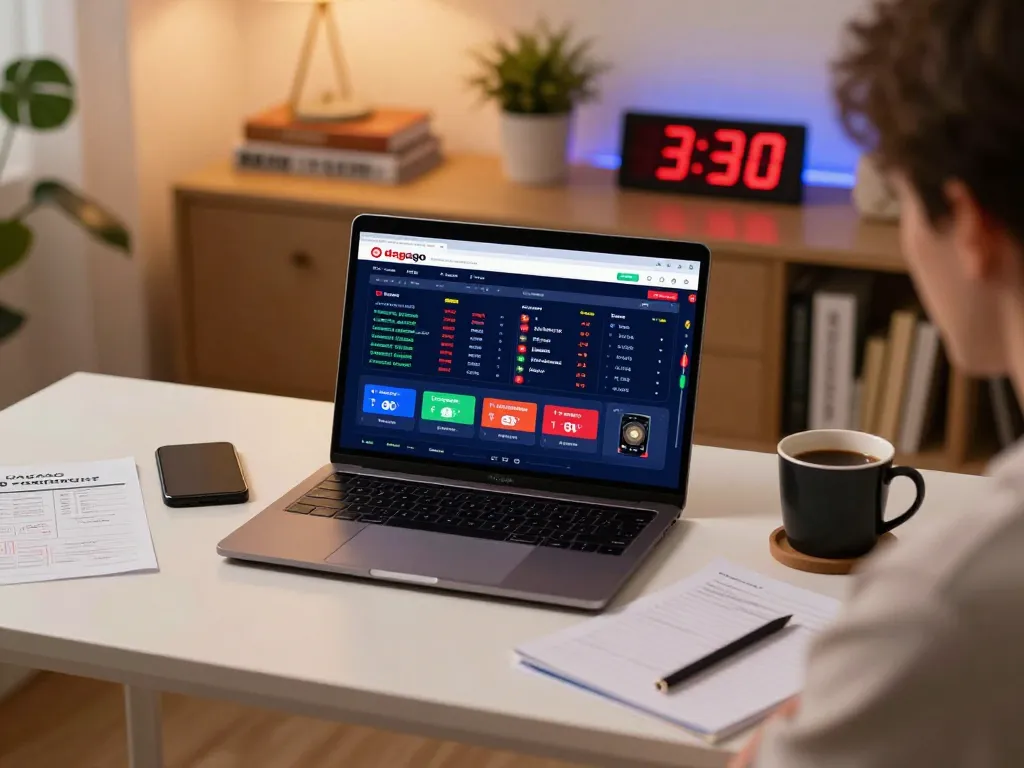 Engaging online betting experience at dagago with a user focused on laptop and strategic notes