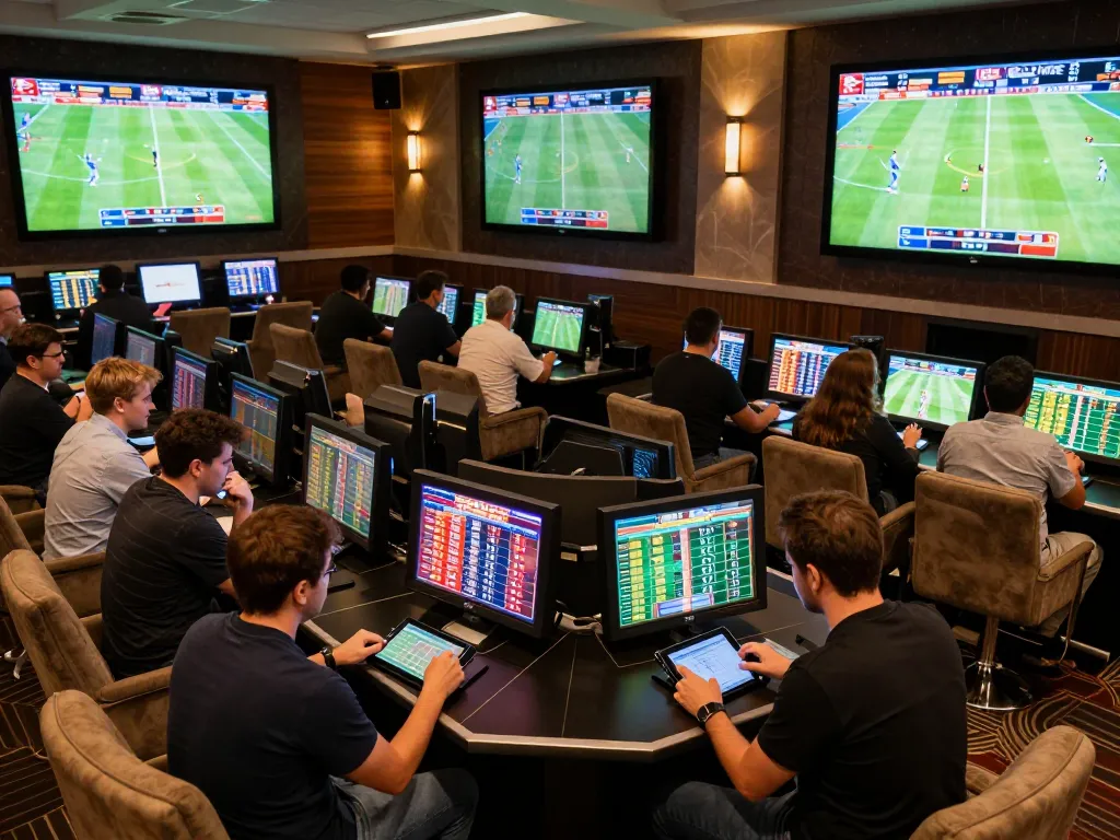 Exciting live sports betting at go8 with vibrant screens and enthusiastic bettors