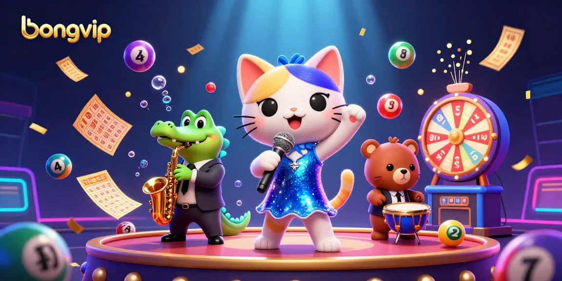 Bongvip engages players with a lively casino scene featuring a jazz-singer cat, crocodile saxophonist, and bear drummer.