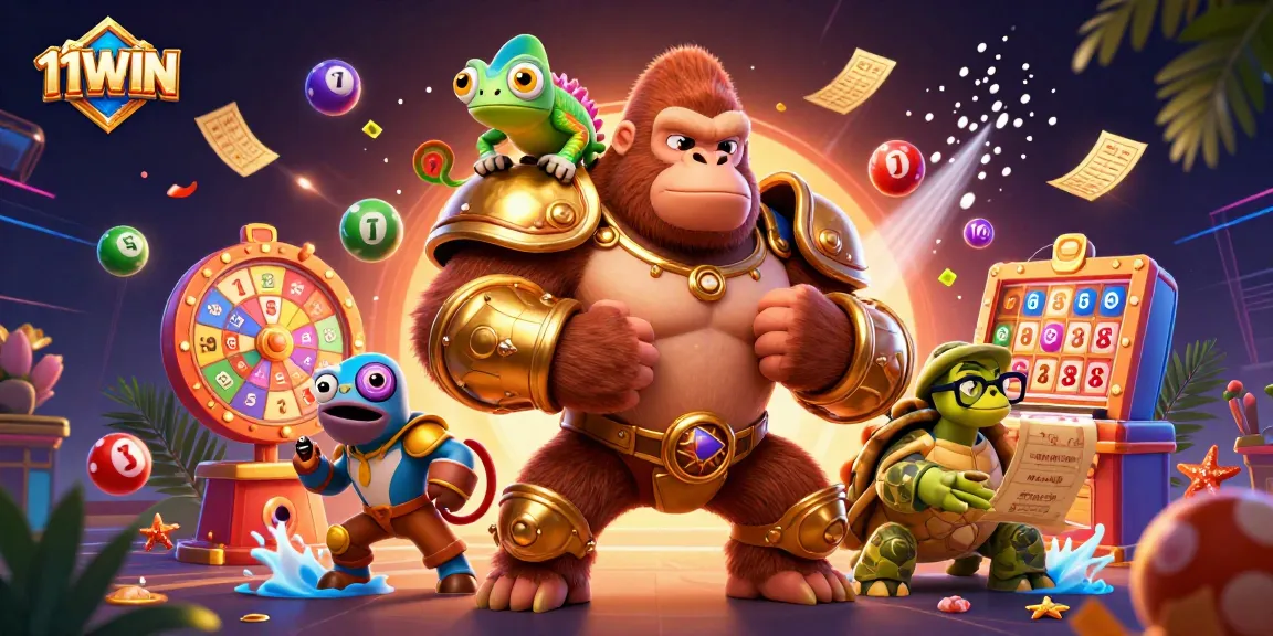 Experience thrilling gameplay with 11WIN's vibrant casino illustration featuring lottery balls and dynamic elements.