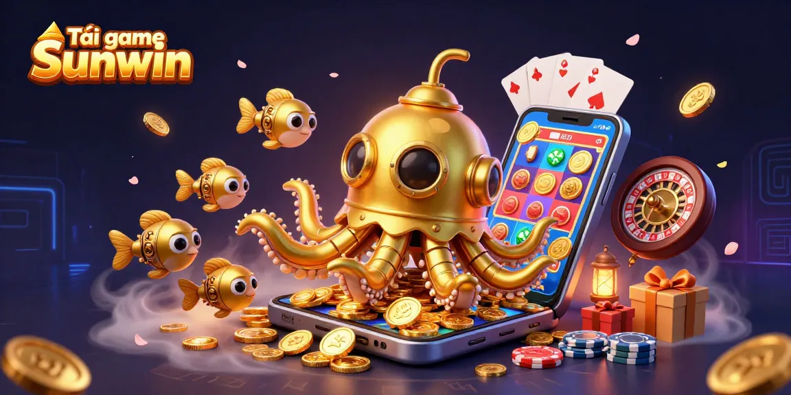 Tải game Sunwin and experience intense gaming with the 3D golden kraken emerging from treasure.