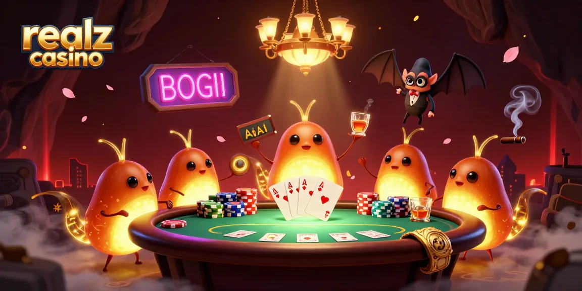 Play exciting table games at Realz Casino amidst glowworms illuminating the vibrant area.
